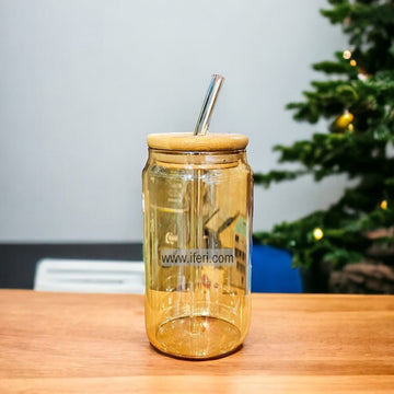 5.5 Inch Glass Juice Sipper Mug with Straw FH2428