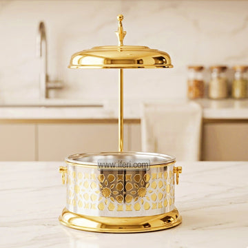 14 Inch Stainless Steel Golden Chafing Dish Food Warmer with Lid AZM003