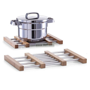 Bamboo and Stainless Steel Pot Trivet, Extendable Trivet, Adjustable Hot Pot Stand MT192