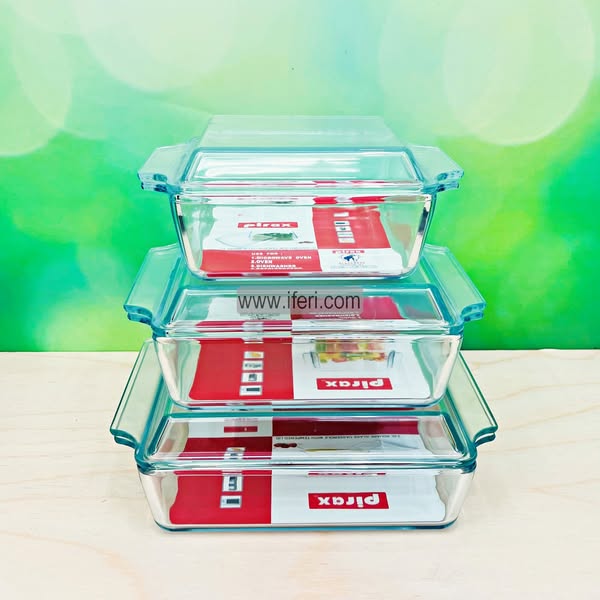 3 Pcs Tempered Glass Square Shaped Casserole Set with Lid FH2228