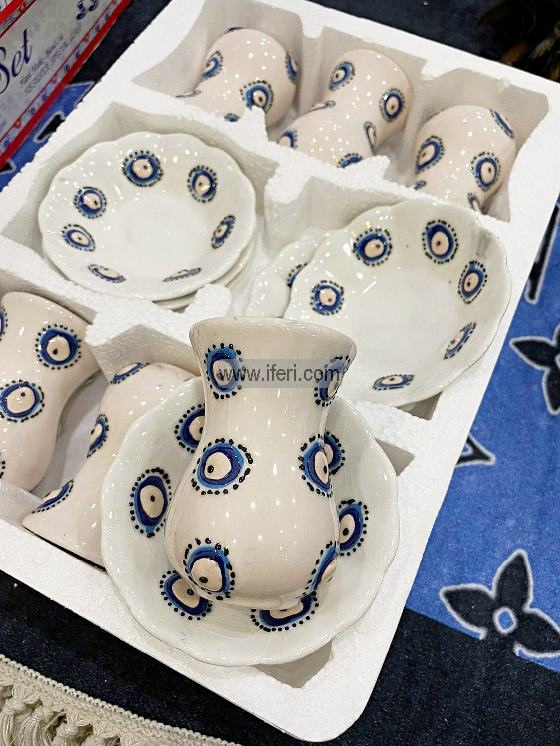 12 Pcs Turkish Hand Printed Ceramic Tea Cup & Saucer Set