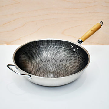 32cm Uncoated Honeycomb Design Stainless Steel Non-Stick Wok Pan / Deep Frying Pan DL6755