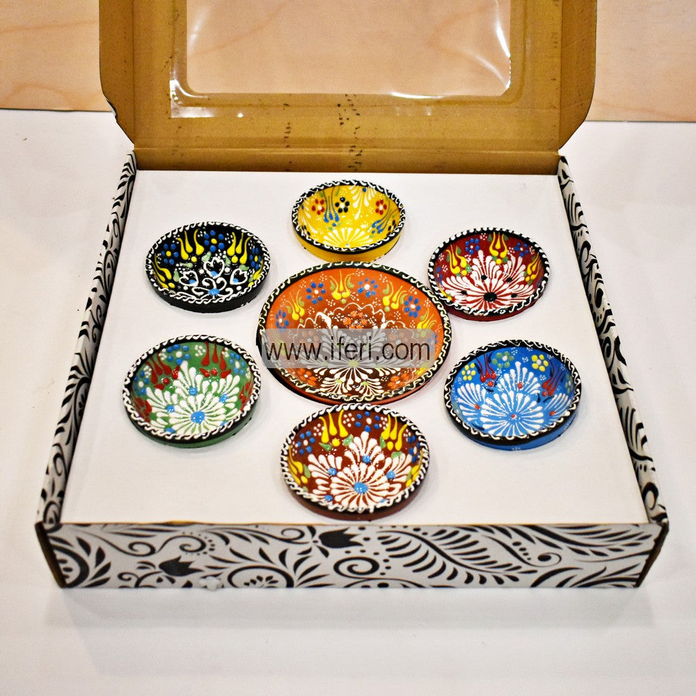 7 Pcs Turkish Hand Printed Ceramic Dessert / Sweet Serving Bowl Set GA7758
