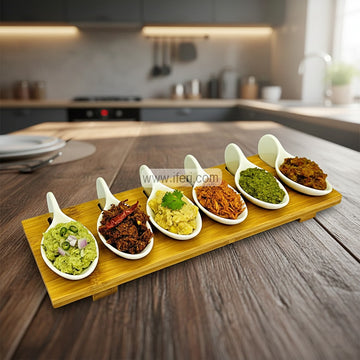 6 Pcs Ceramic Spice Bowl / Vorta Serving with Bamboo Tray RY3421