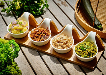 4 Pcs Ceramic Spice Bowl / Vorta Serving with Bamboo Tray RY3422