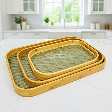 3 Pcs Bamboo Serving Tray with Handle RY3424