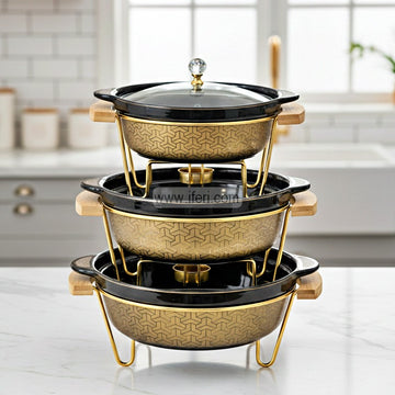3 Pcs Exclusive Ceramic Casserole Dish Set with Food Warmer Metal Stand RY3428