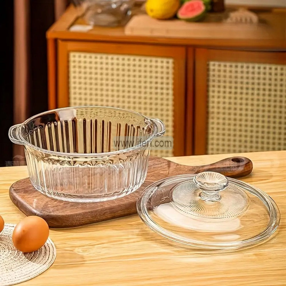 1.5 Liter Round Shaped Tempered Glass Casserole with Lid UNQ0430