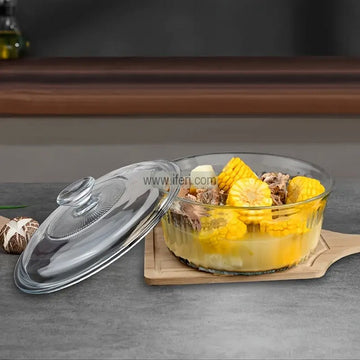 1.5 Liter Round Shaped Tempered Glass Casserole with Lid UNQ0430