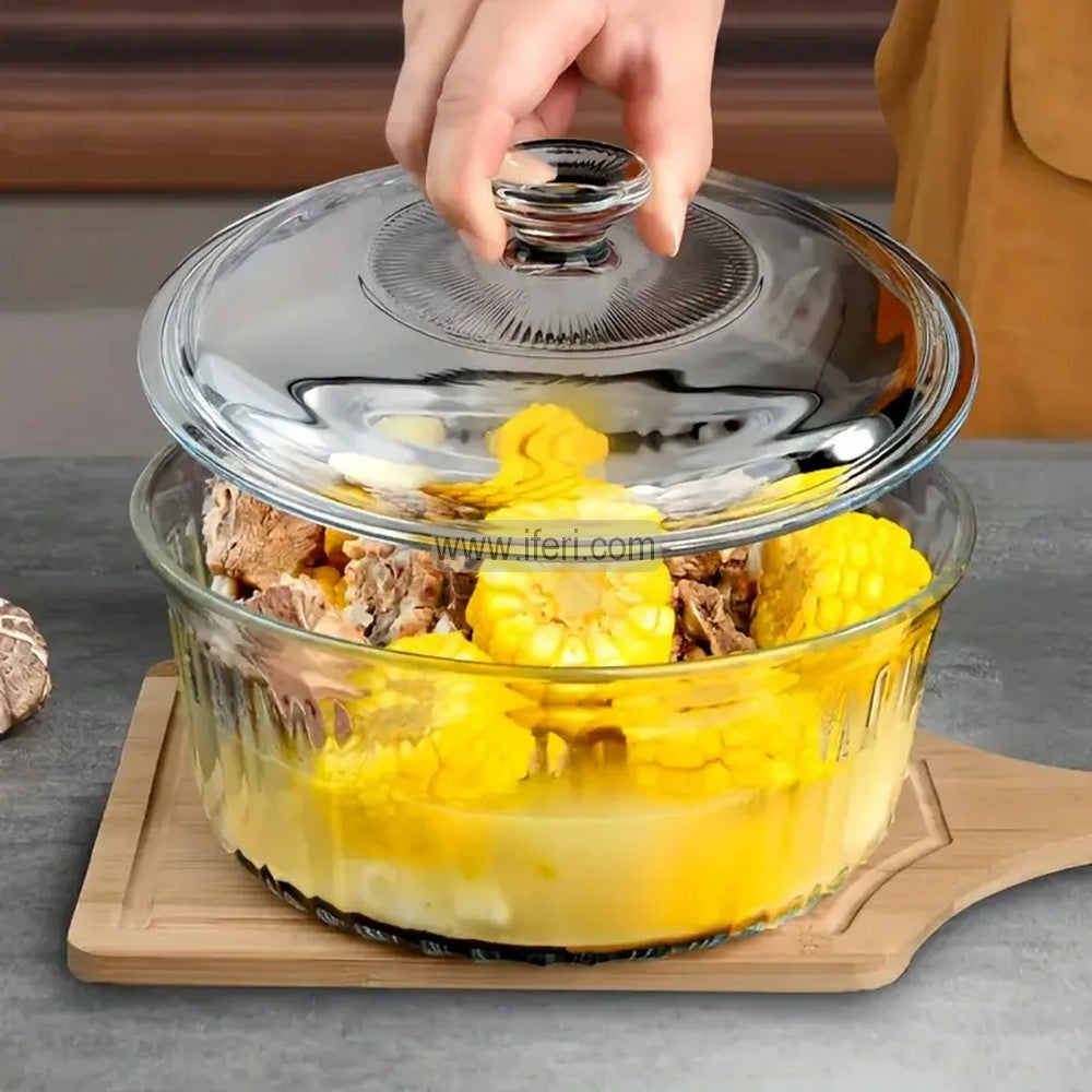 2.3 Liter Round Shaped Tempered Glass Casserole with Lid UNQ0431