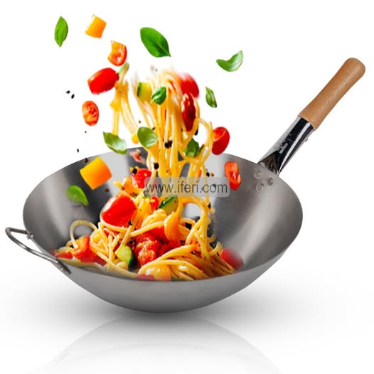 26cm Stainless Steel Cooking Karai with Wooden Handle EB21434