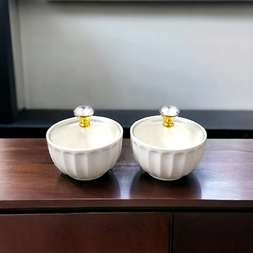 2 Pcs Ceramic Small Bowl with Glass Lid