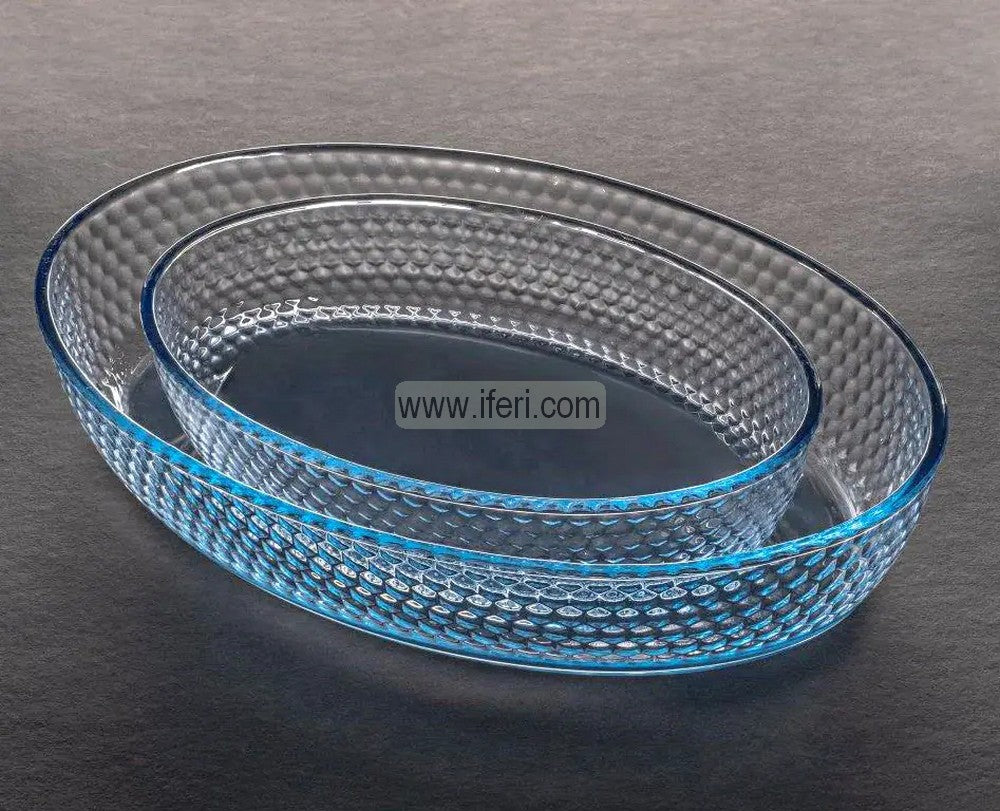 2 Pcs Oval Shaped Tempered Glass Casserole UNQ0440