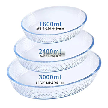 3 Pcs Oval Shaped Tempered Glass Casserole UNQ0441