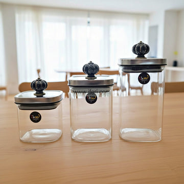 3 Pcs Airtight Glass Cookie Jar / Spice Jar UNQ0444