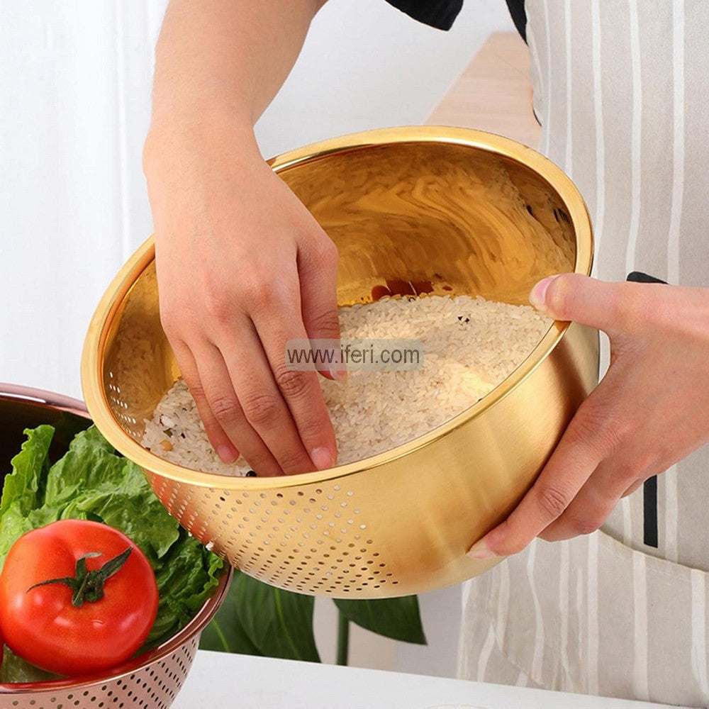 10 Inch Vegetable, Fruit Strainer Bowl, Washing Bowl, Stainless Steel Rinsing Bowl with Side Drainers EB21455