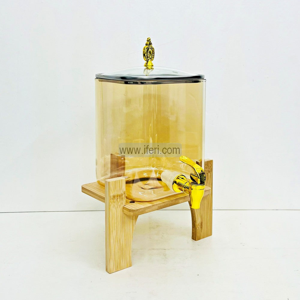 7.5 Inch Borosilicate Glass Square Shaped Juice Dispenser with Bamboo Stand RH0455