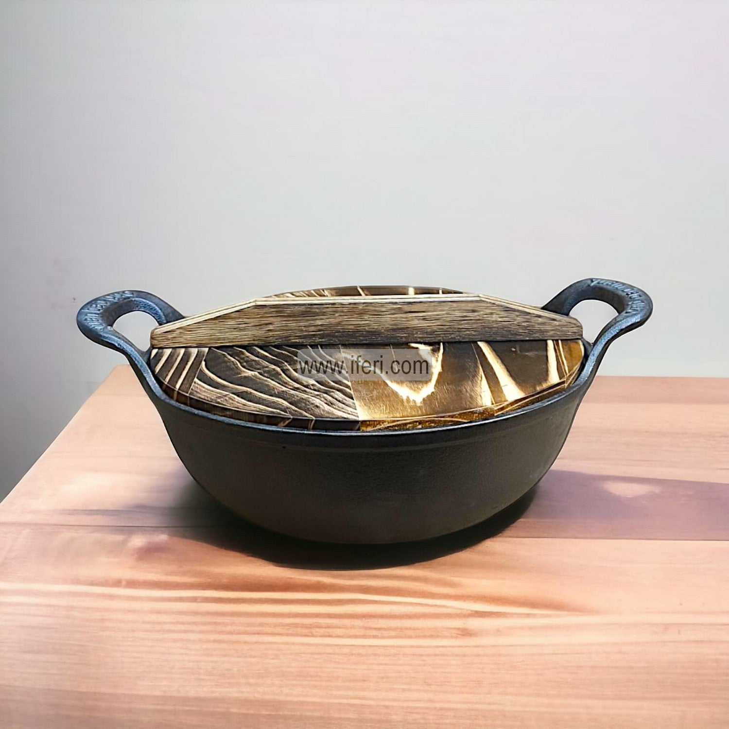 26cm Premium Quality Cast Iron Cookware / Karai with Wooden Lid ALM6466-5