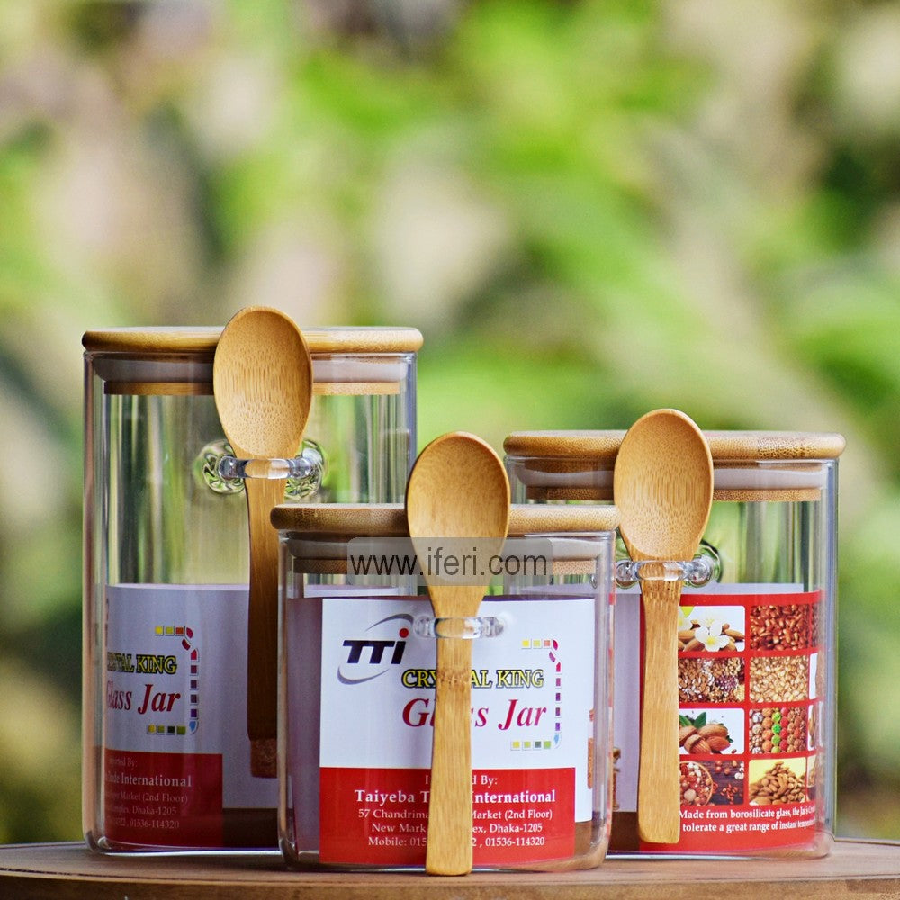 3 Pcs Airtight Glass Cookie Jar / Spice Jar with Spoon TB1475