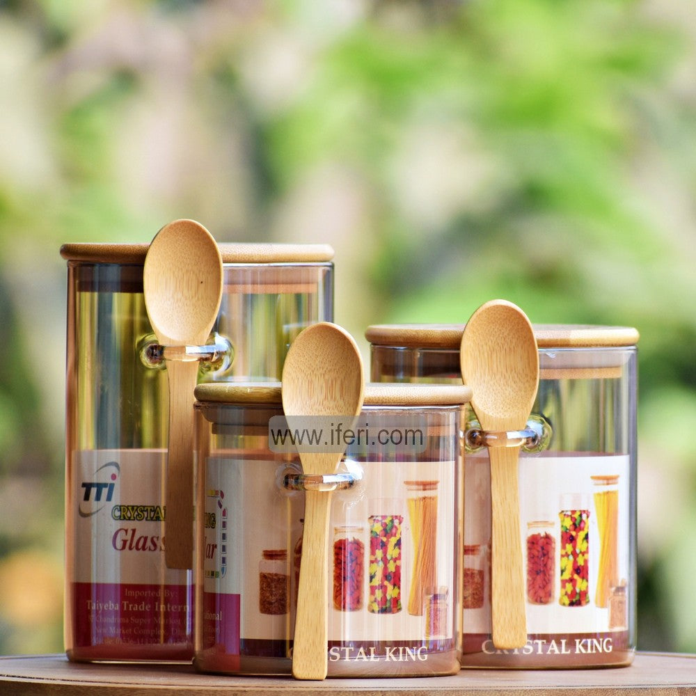 3 Pcs Airtight Glass Cookie Jar / Spice Jar with Spoon TB1476