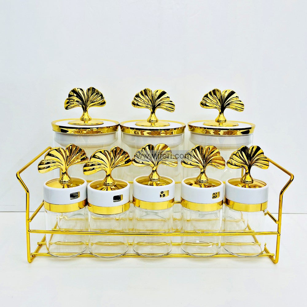 8 Pcs Glass Spice Jar & Salt Pot Set with Stand TG10694