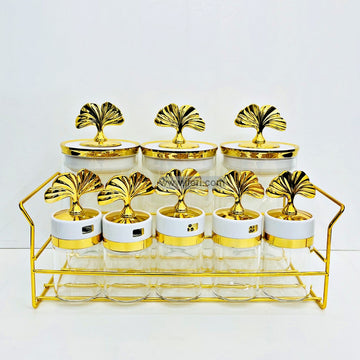 8 Pcs Glass Spice Jar & Salt Pot Set with Stand TG10694