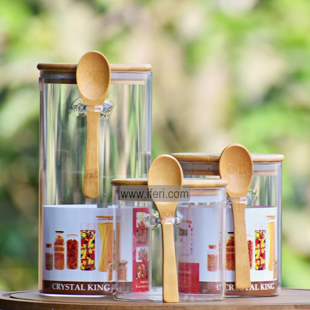 3 Pcs Airtight Glass Cookie Jar / Spice Jar with Spoon TB1488