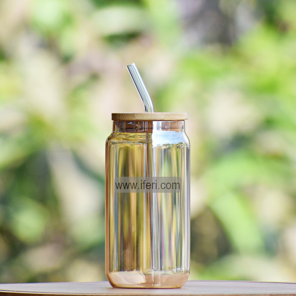 6 Inch Glass Juice Sipper Mug with Straw TB1490