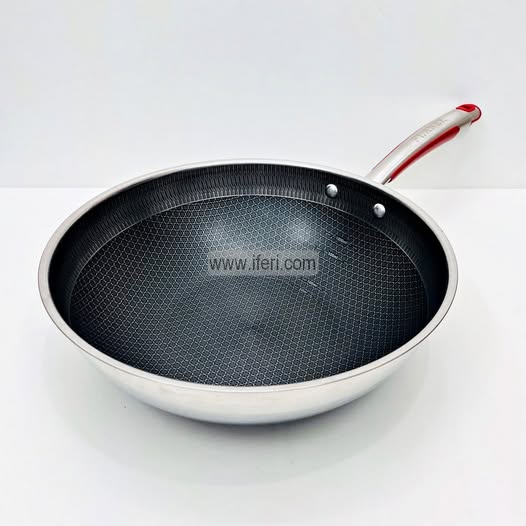 30cm Uncoated Honeycomb Design Stainless Steel Non-Stick Wok Fry Pan TG10635