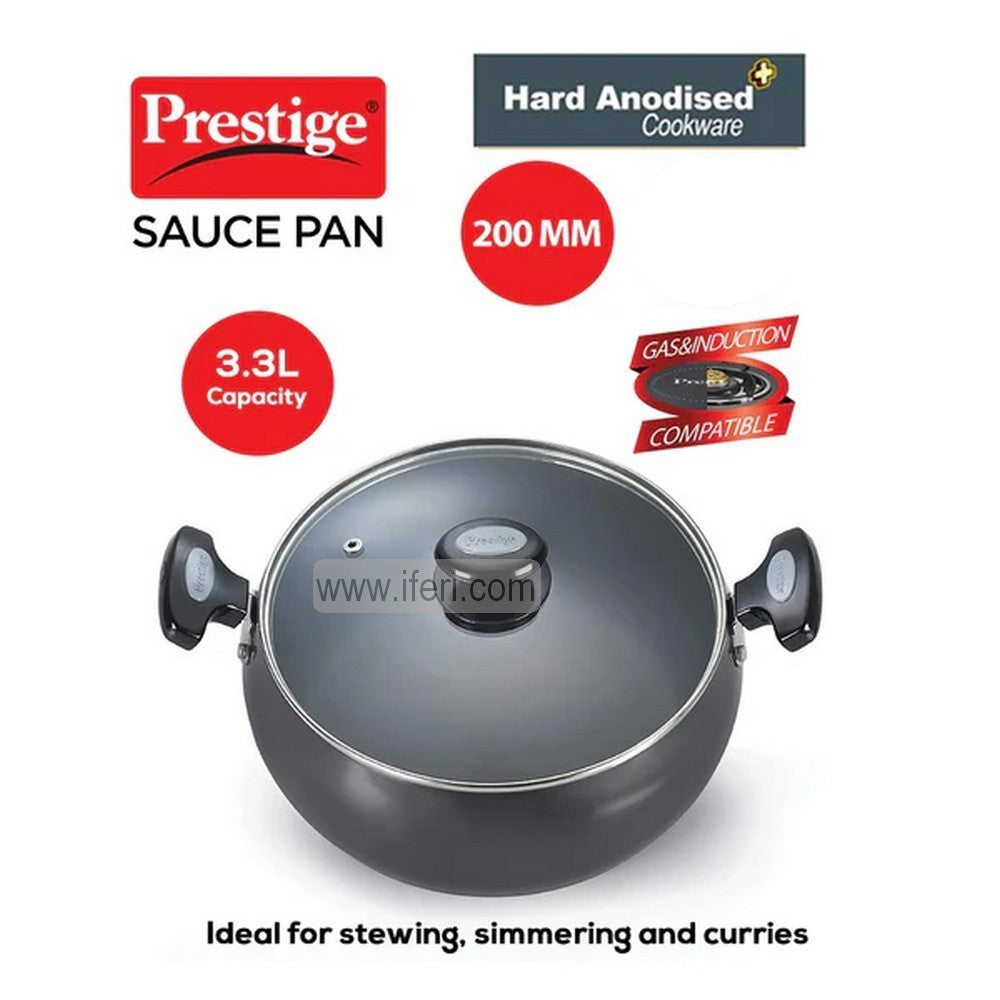 20cm Prestige Hard Anodised Plus Sauce Pan with Glass Lid PG30495