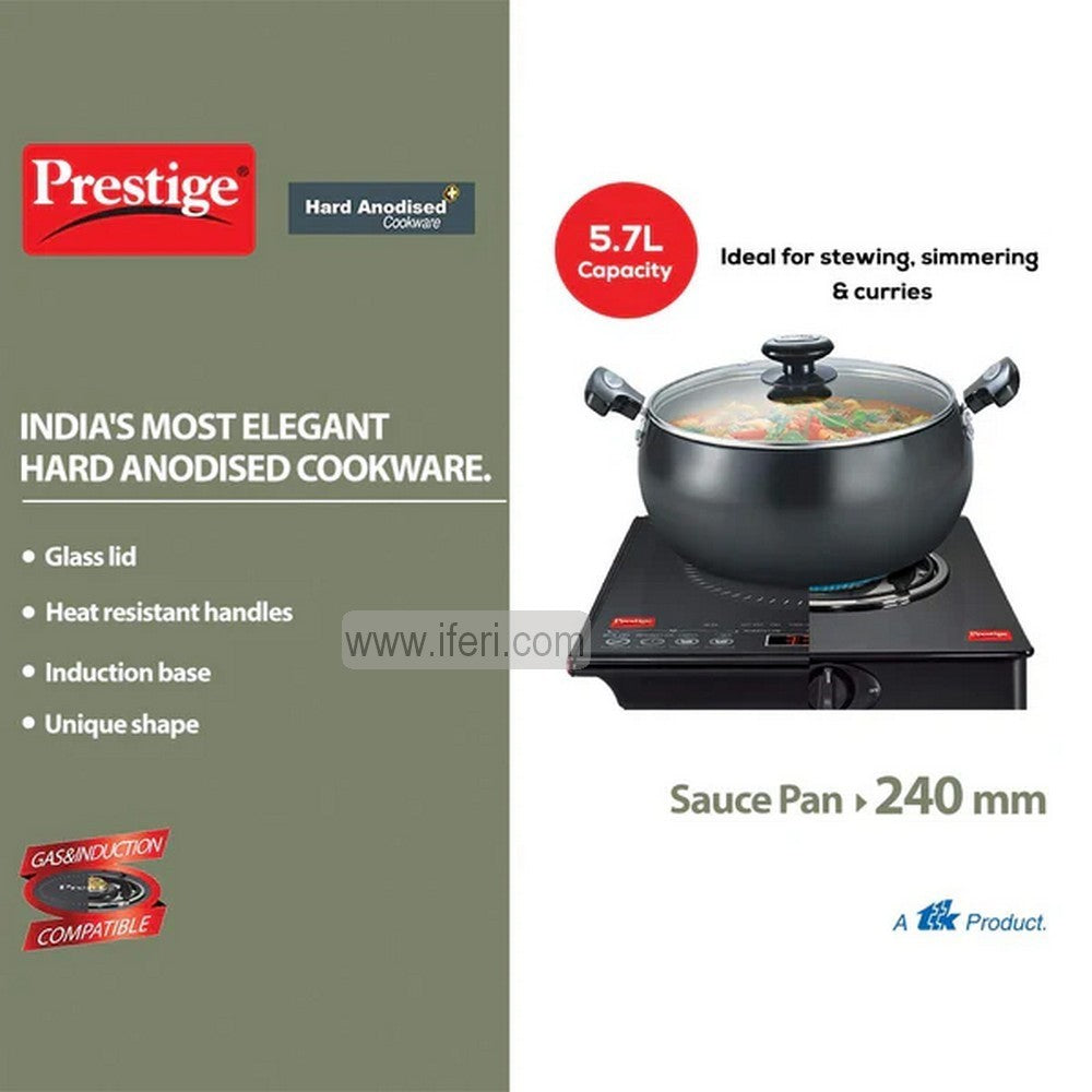 24cm Prestige Hard Anodised Plus Sauce Pan with Glass Lid PG30496