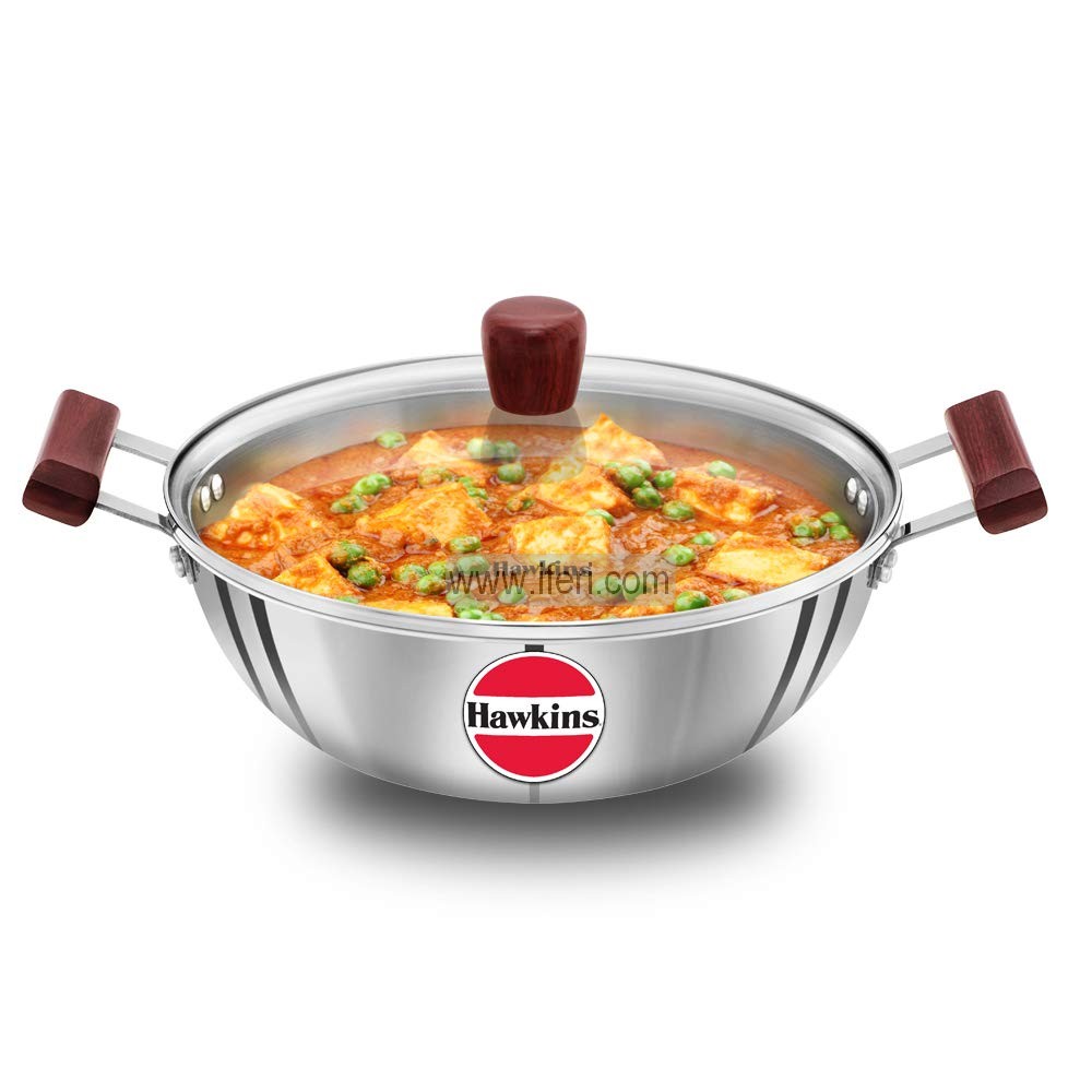 4 Liter Hawkins Tri-Ply Stainless Steel Deep Karai / Cookware with Glass Lid ALM6963