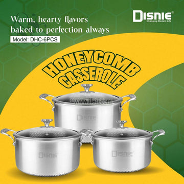 3 Pcs Disnie Large Size Uncoated Honeycomb Design Stainless Steel Non-Stick Cookware Set with Lid BCG3588