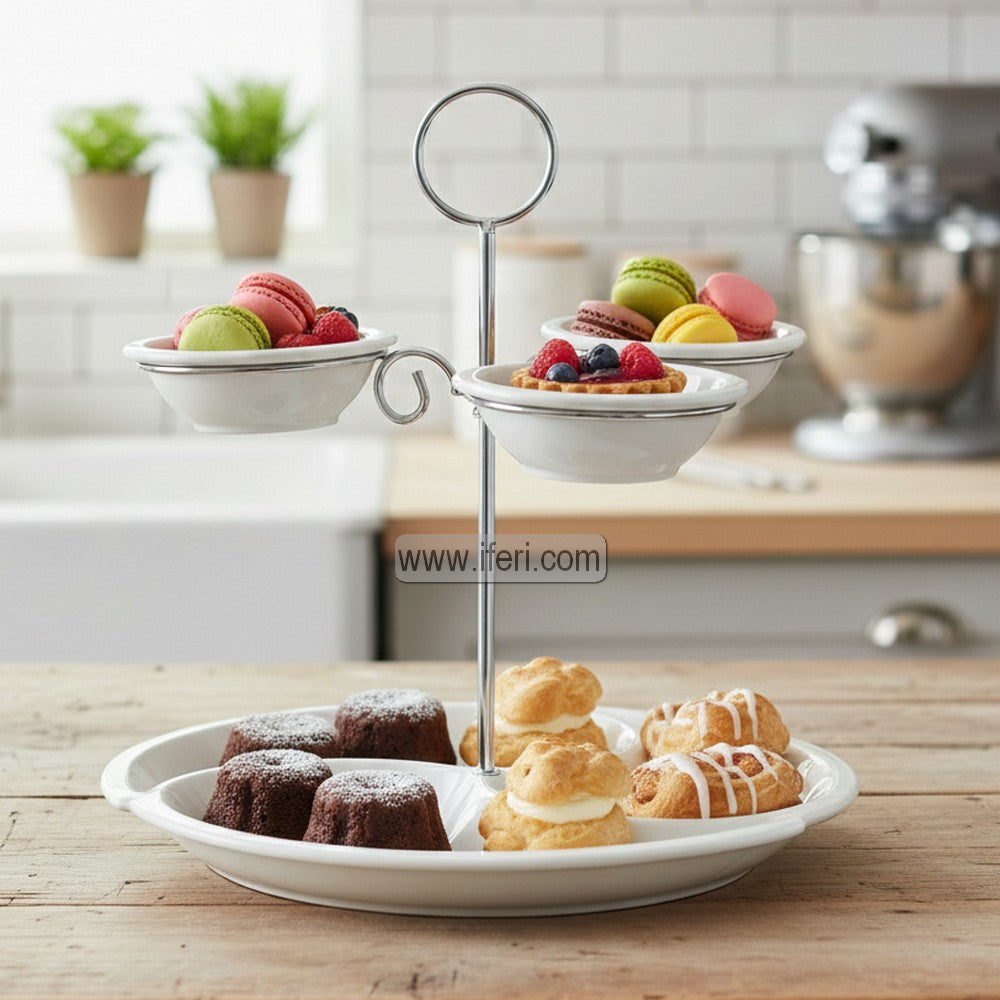2 Tier Exclusive Ceramic Cake, Dessert, Appetizer Serving Tray with Snack Bowls RY3382