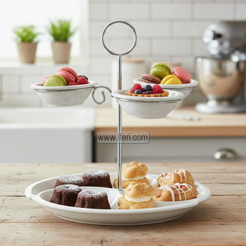 2 Tier Exclusive Ceramic Cake, Dessert, Appetizer Serving Tray with Snack Bowls RY3382