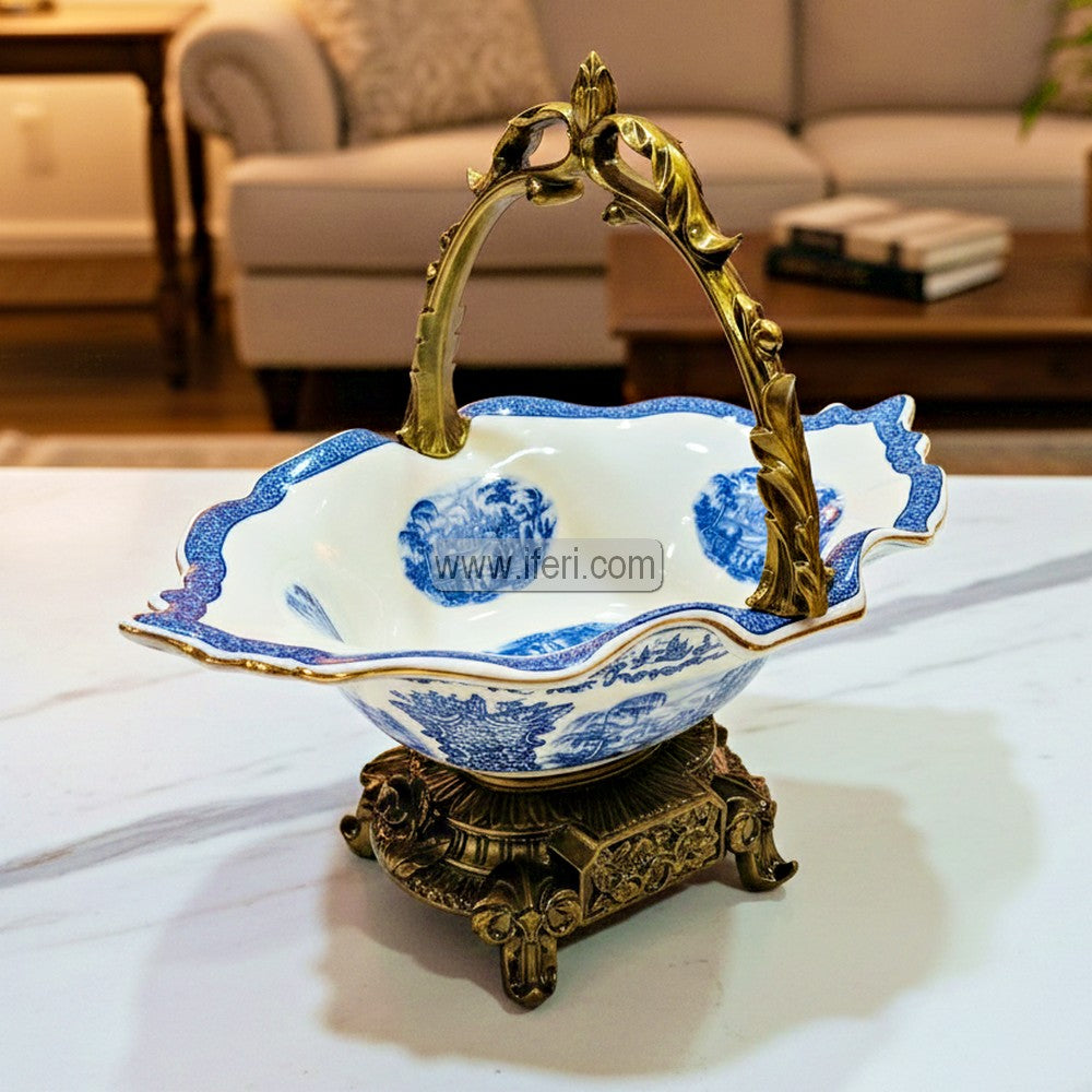 14 Inch Exclusive Ceramic Dried Fruit, Candy, Dessert Serving Bowl with Metal Base RY3505