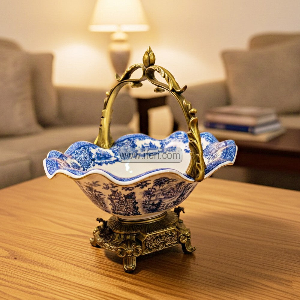 14 Inch Exclusive Ceramic Dried Fruit, Candy, Dessert Serving Bowl with Metal Base RY3507-1