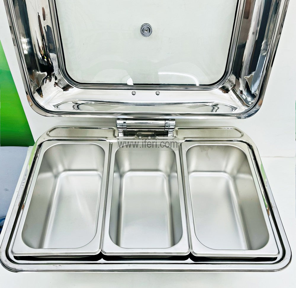9 Liter Stainless Steel 3 Part Chafing Dish Food Warmer with Hydraulic Lid BCG3511-3