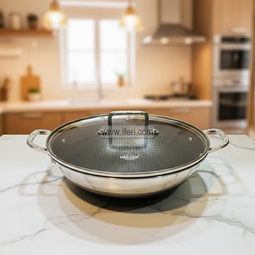 30cm UAKEEN Uncoated Honeycomb Design Non-Stick Cookware / Karai with Lid RY3519