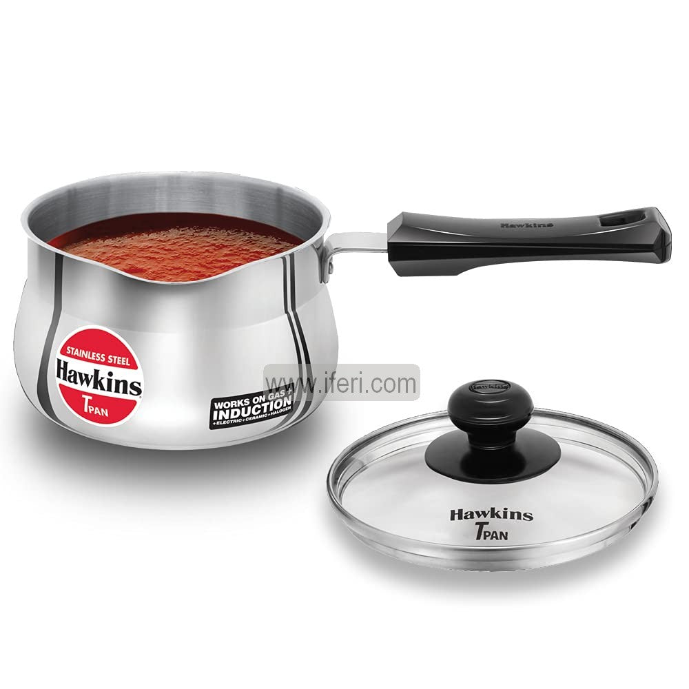 1.5 Liter Hawkins Stainless Steel Induction Base Tea, Milk Pan with Glass Lid ALM5099-1