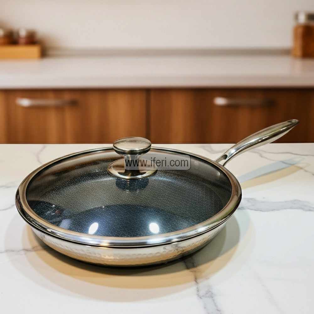 28cm Chic Chef Uncoated Honeycomb Design Hammered Non-Stick Frying Pan with Lid RY3520