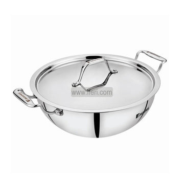24cm BERGNER ARGENT Tri-Ply Stainless Steel Extra Deep Kadai with Lid ALM6521