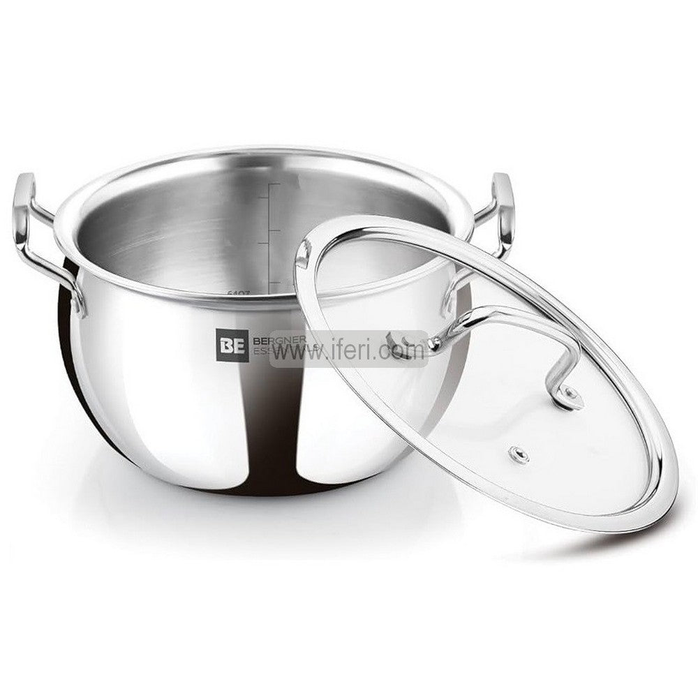 20cm BERGNER ESSENTIALS Tri-Ply Stainless Steel Rice Handi with Glass Lid ALM6522