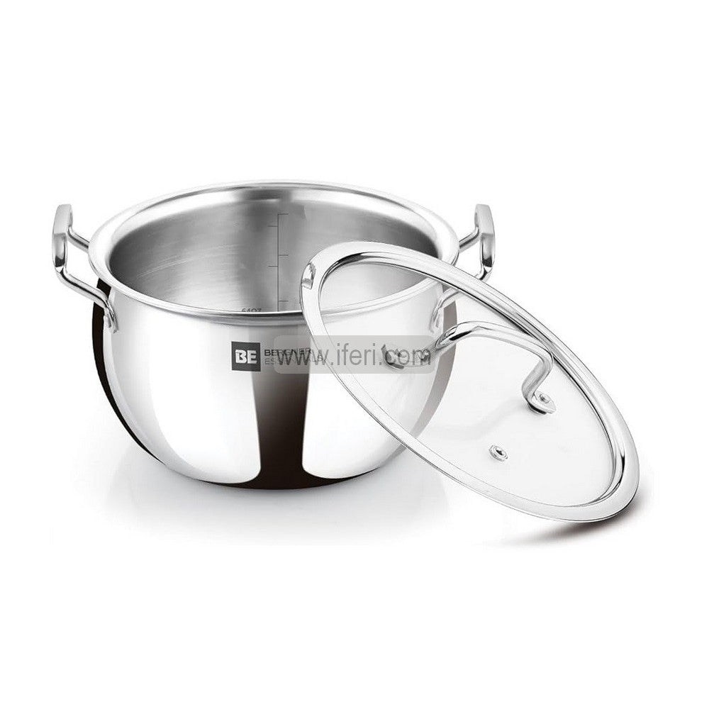 24cm BERGNER ESSENTIALS Tri-Ply Stainless Steel Rice Handi with Glass Lid ALM6523
