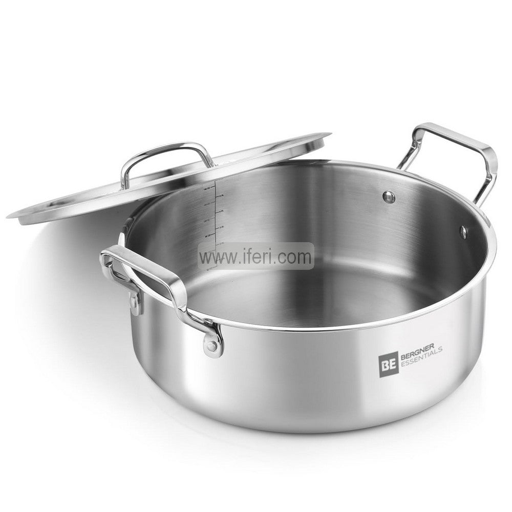 28cm BERGNER ESSENTIALS Tri-Ply Stainless Steel Plain Shaped Biryani Pot with Lid ALM6525