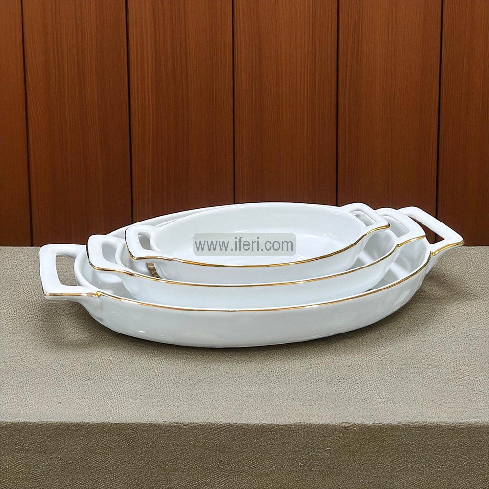 3 Pcs Golden Rim Ceramic Serving Tray / Dish Set CGA0180