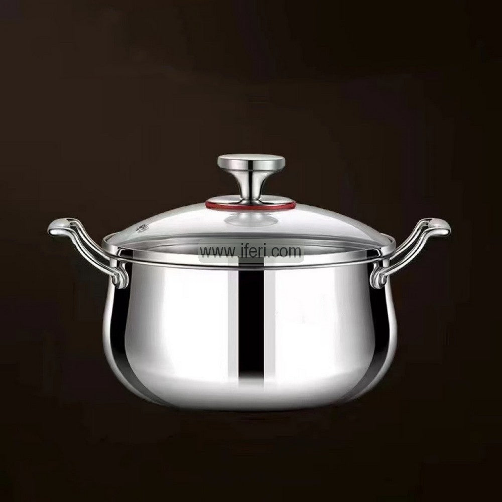 28cm Tri-Ply Stainless Steel Stock Pot, Cookware, Handi with Glass Lid ALM6548