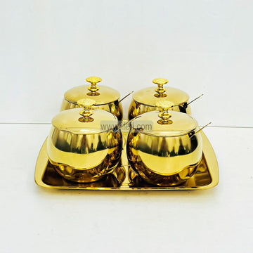 4 Pcs Stainless Steel Spice Jar Set with Spoon & Tray TB1549