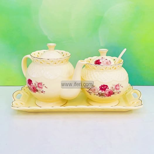 2 Pcs Exclusive Ceramic Tea Pot & Sugar Pot with Serving Tray RY3161