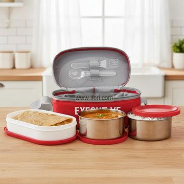 Milton 3 Pcs Airtight Lunch Box, Tiffin Carrier with Insulated Carrying Bag & Spoons BCG3569
